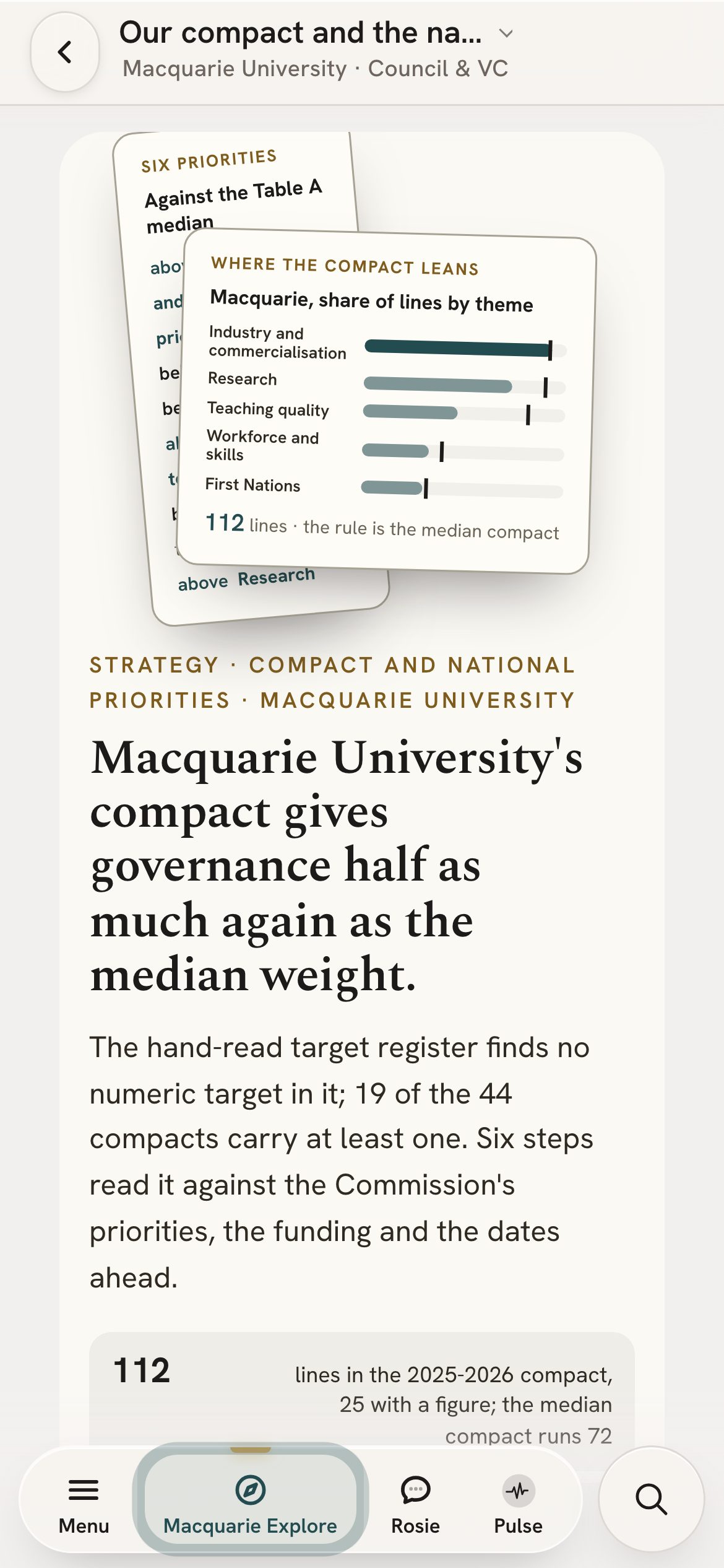 The compact page on a phone