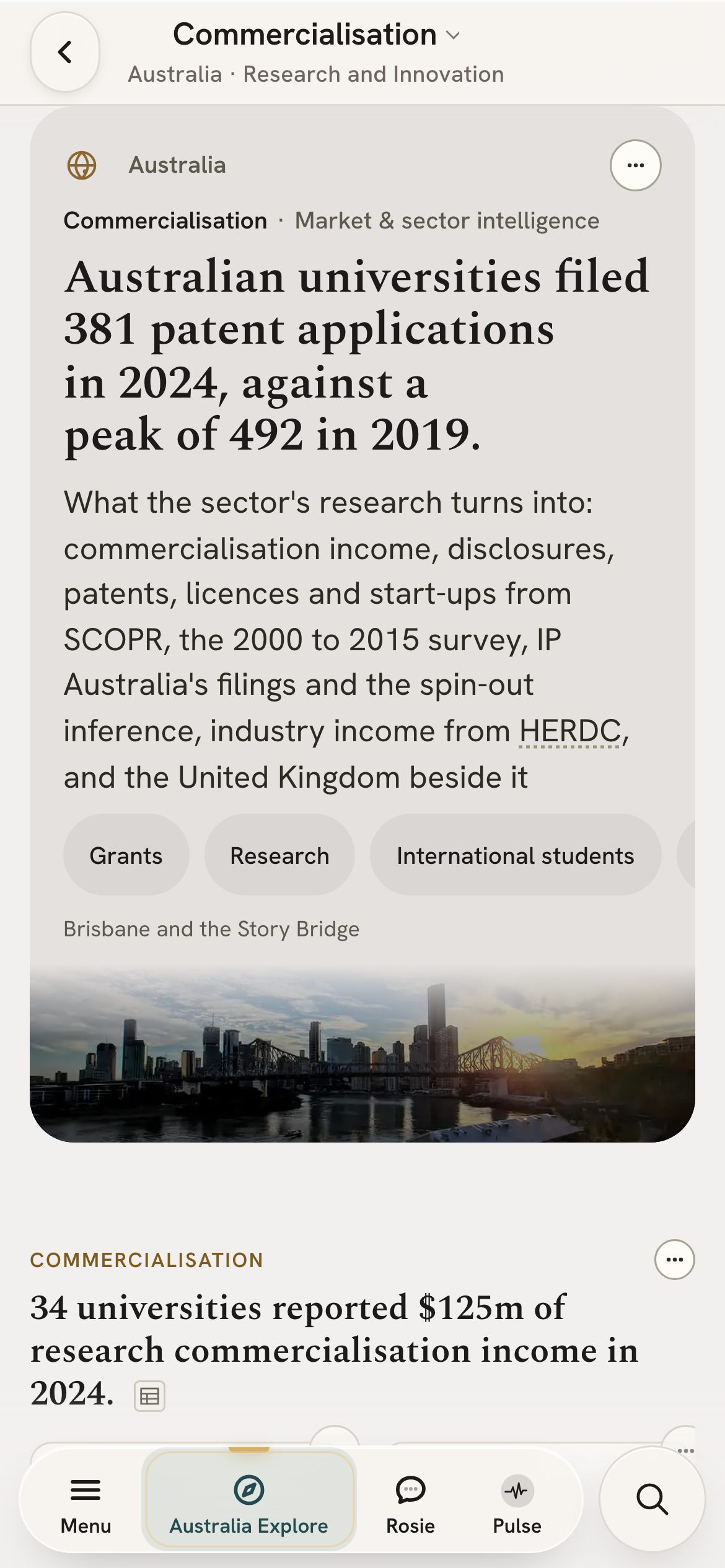 The commercialisation page on a phone