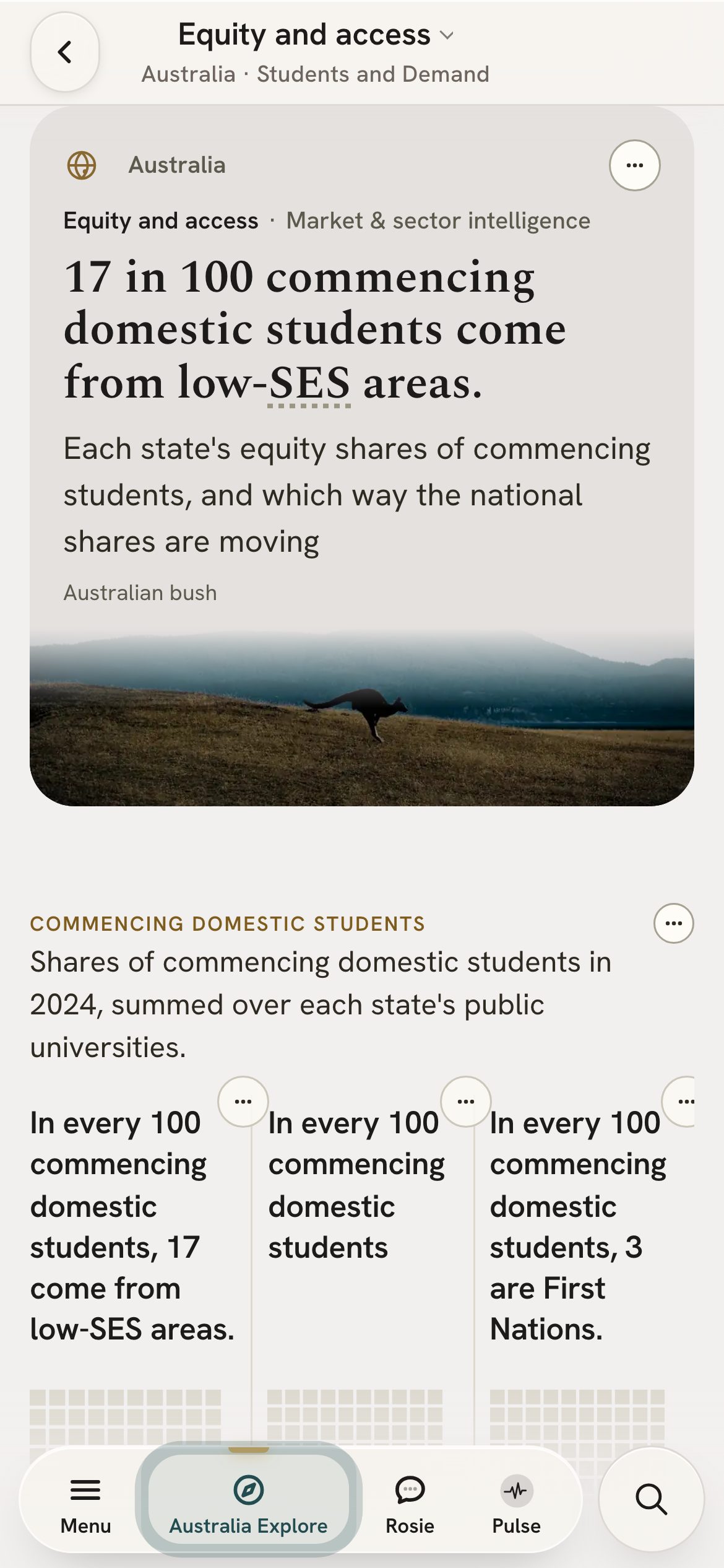 The equity and access page on a phone