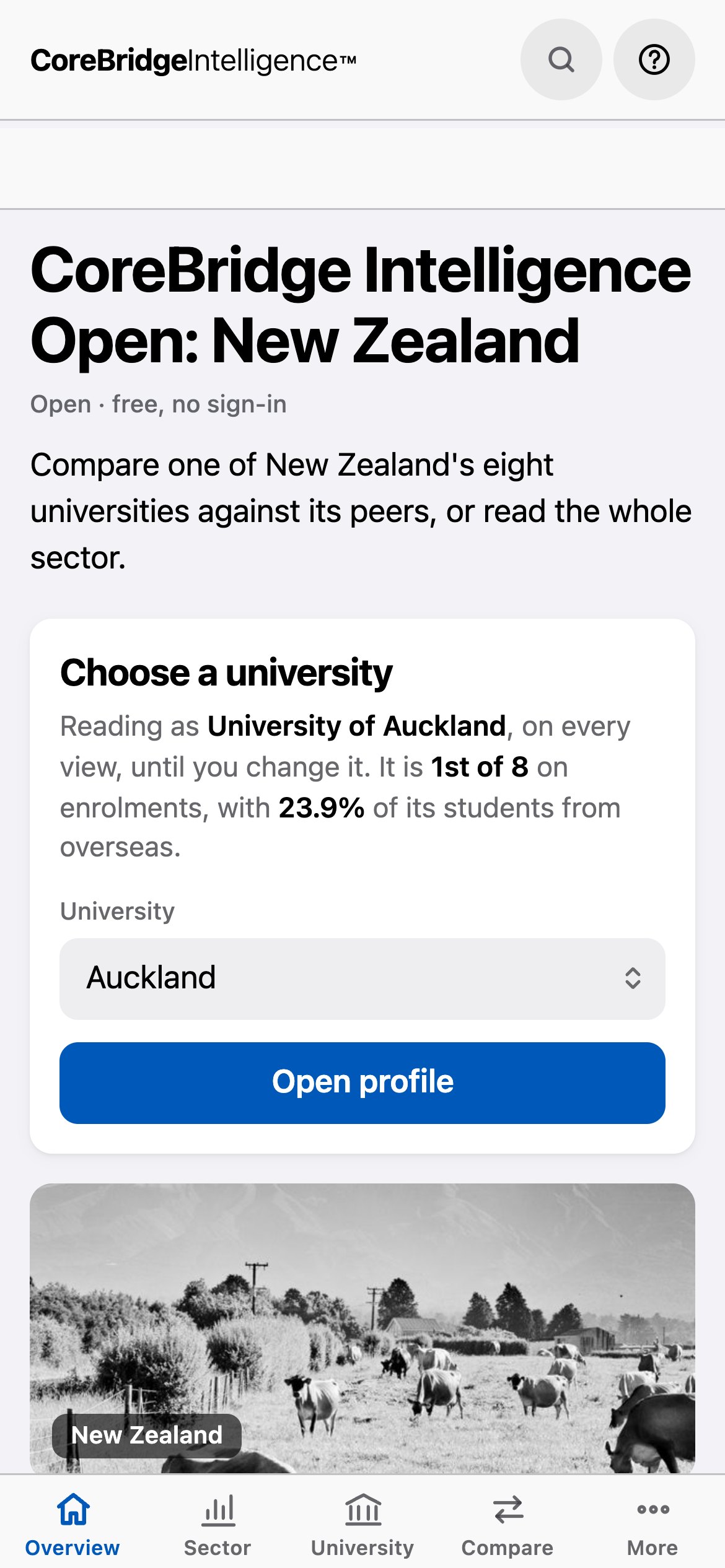 The free New Zealand dashboard on a phone