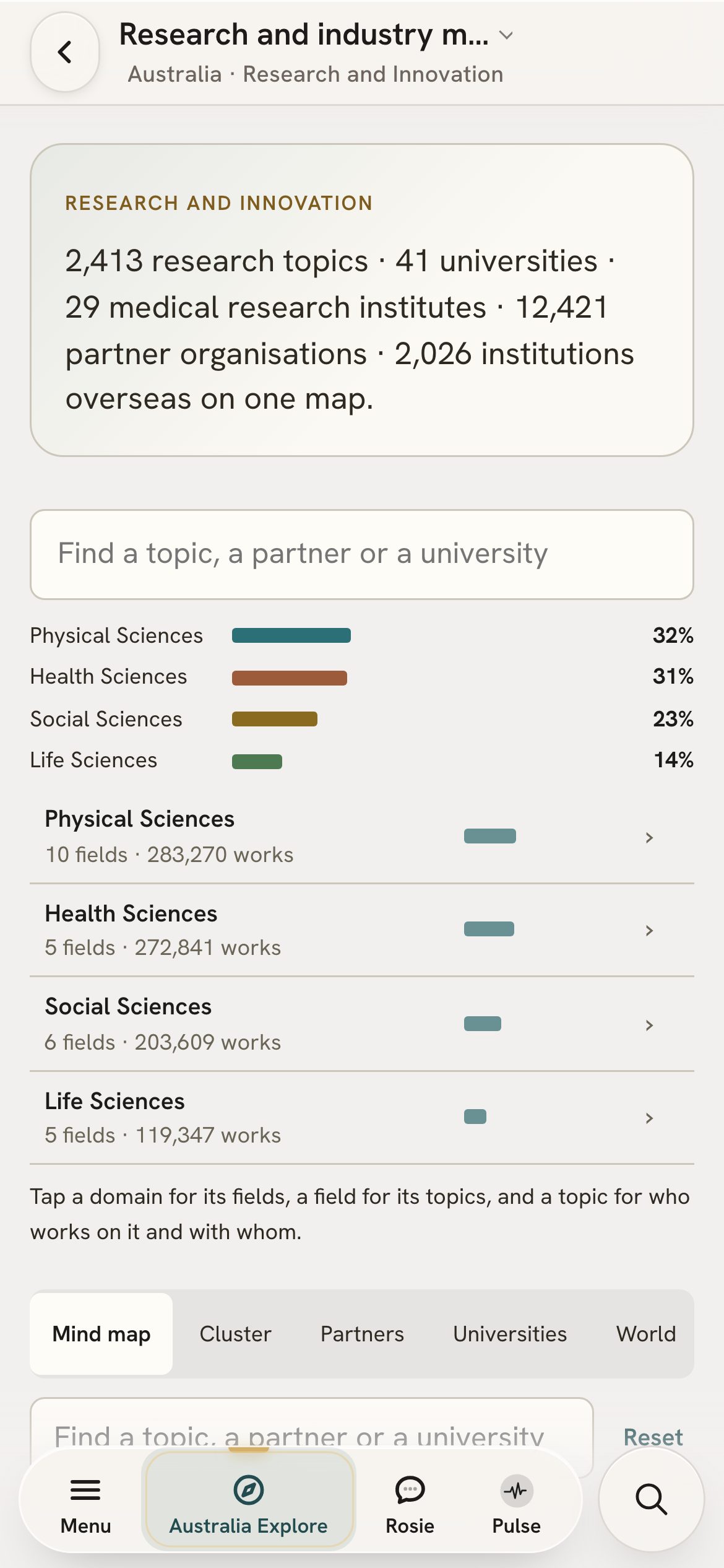 The research and industry map on a phone